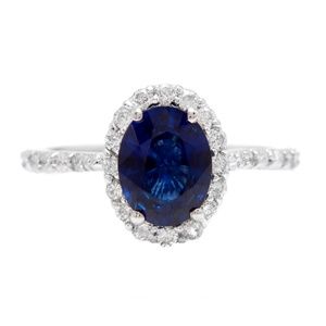 2.11 Carat Cushion Blue Sapphire and Diamond Ring For Sale at 2.11 Carat Cushion Blue Sapphire and Diamond Ring For Sale at